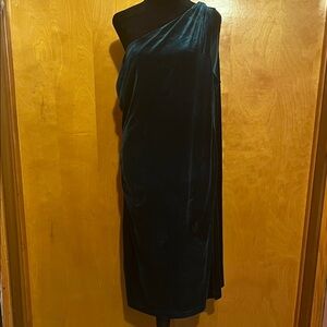 The Pyramid Collection Large One-Shoulder Dress in Deep Green Velvet